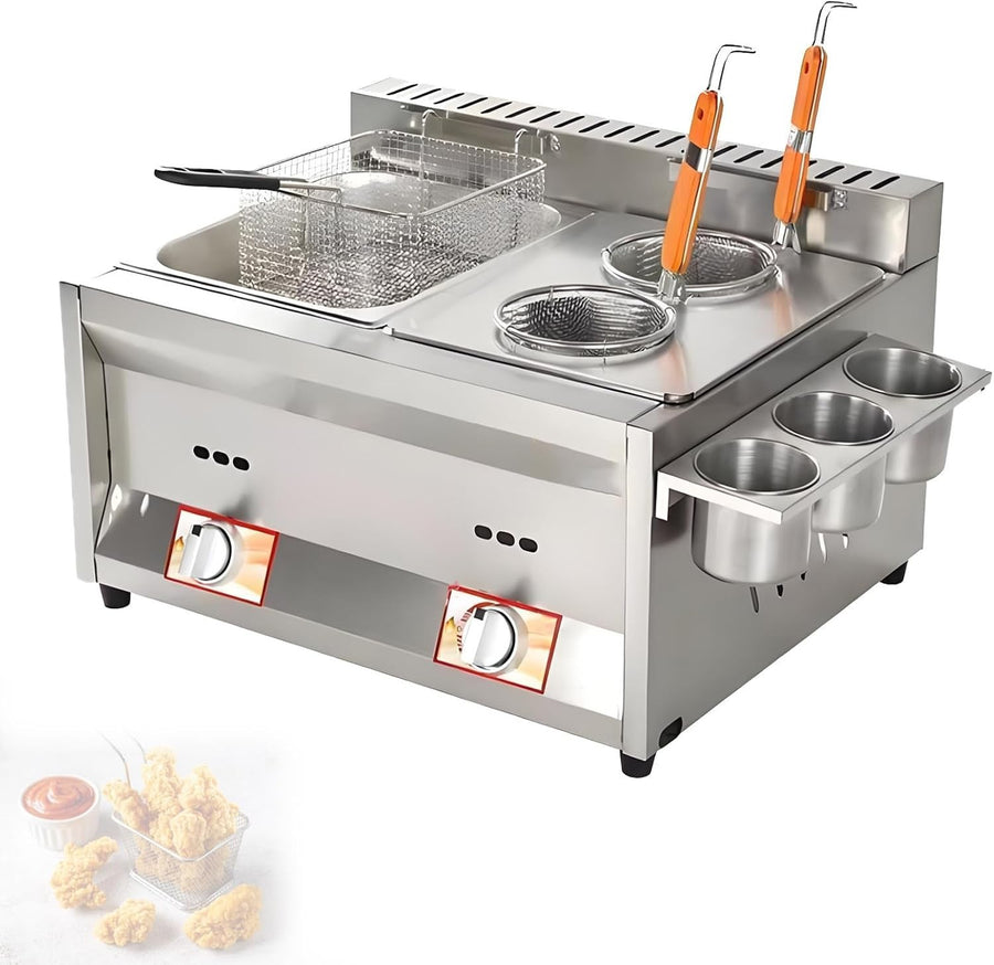 Commercial LPG Gas Deep Fryer Double Tank 20L Stainless Steel