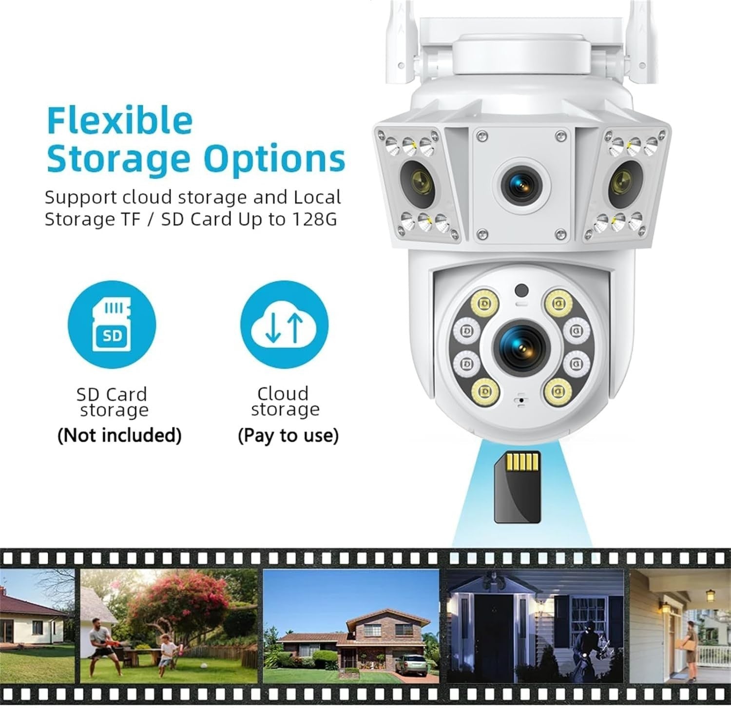 Dual Lens PTZ Security Camera Outdoor 360° WiFi Color Night Vision