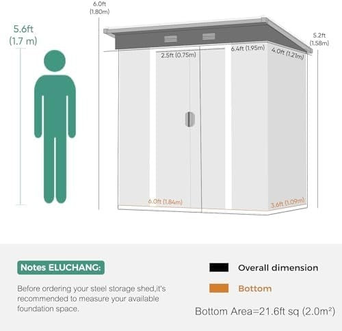 Metal Garden Storage Shed 6x4ft Waterproof Outdoor Tool & Bike Shed Grey Lock