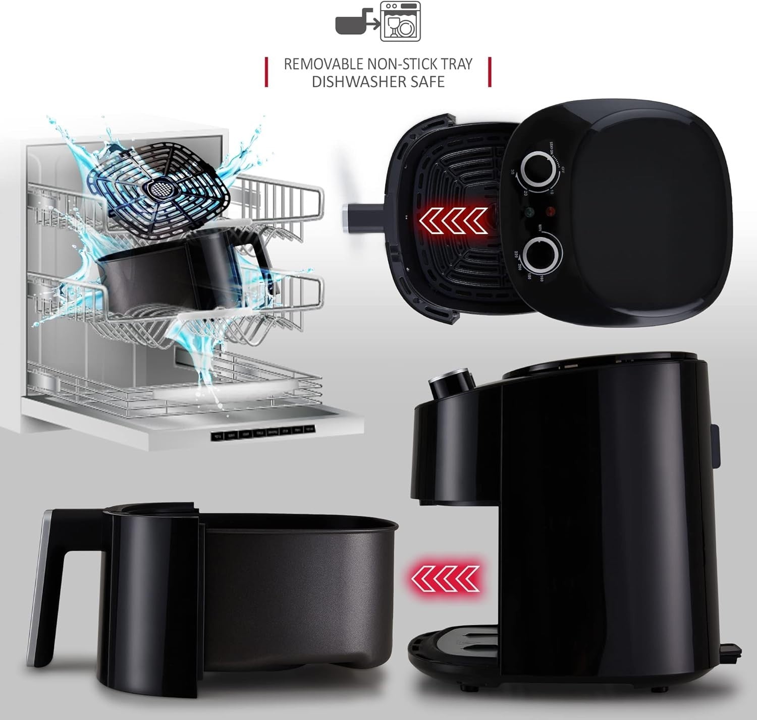 4.2L Air Fryer 220°C Manual Temp Control 30min Timer Oil Free 1300W Black