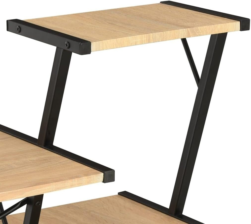 Z-Shaped Computer Desk with Shelves 116x50x93cm Black + Oak Home Office Table