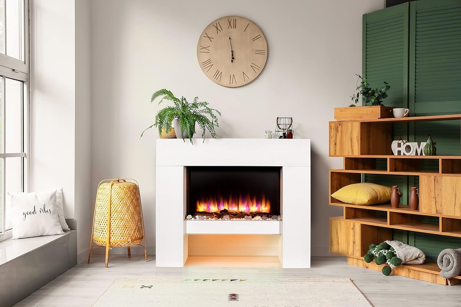 Wall Mounted 1.8kW Electric Fireplace Suite LED Flame Remote Heater