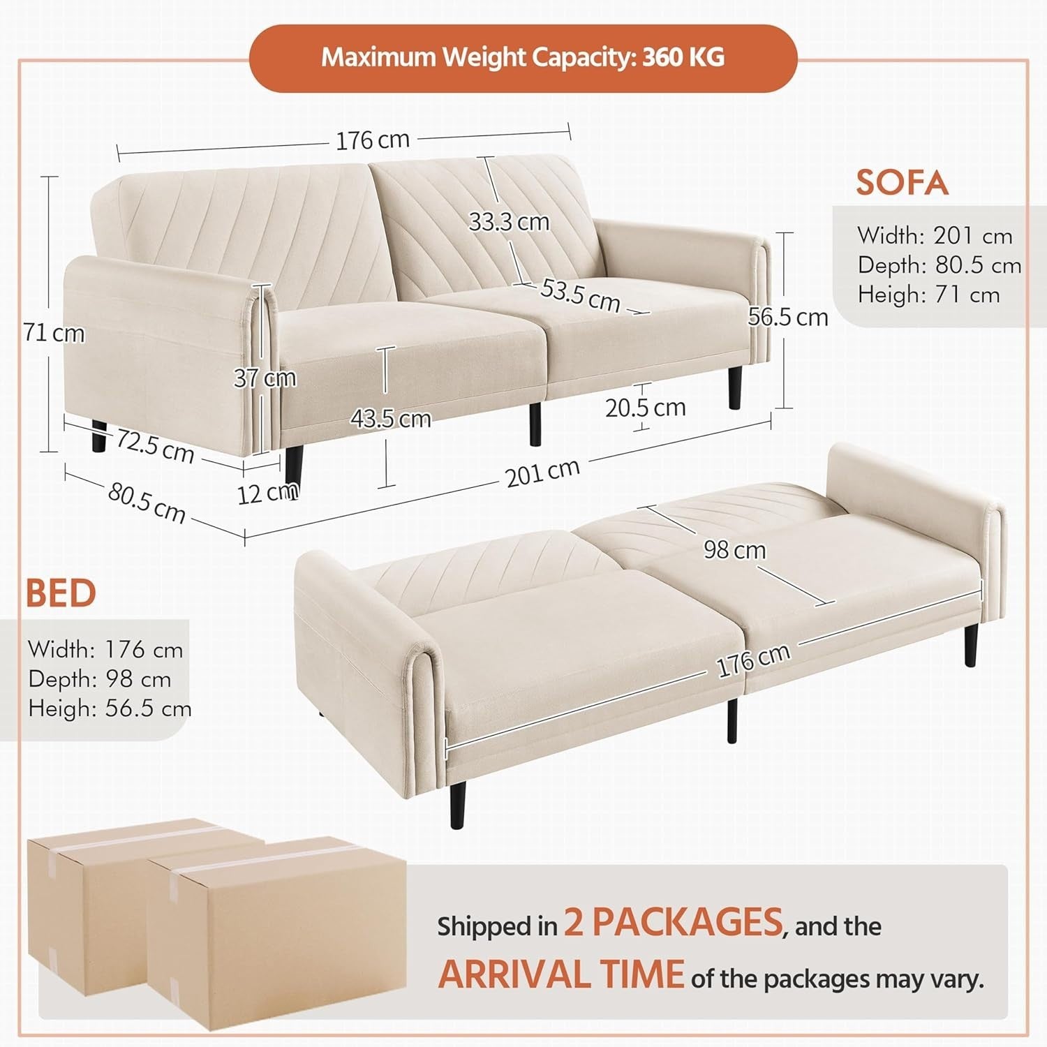 3-Seater Sofa Bed Modern Futon w/ Pockets Recliner for Lounge or Flat