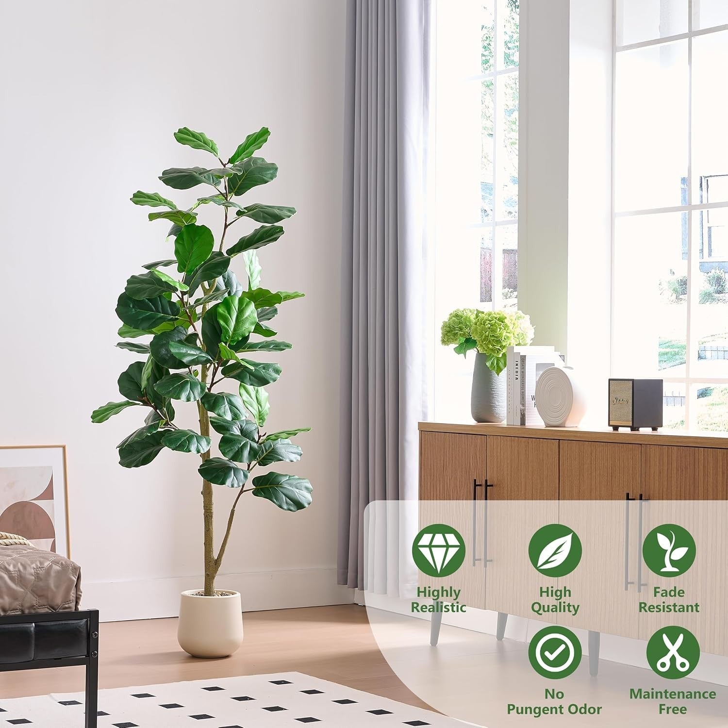 210cm Artificial Fiddle Leaf Fig Tree in Weighted Pot Faux Green Indoor Decor