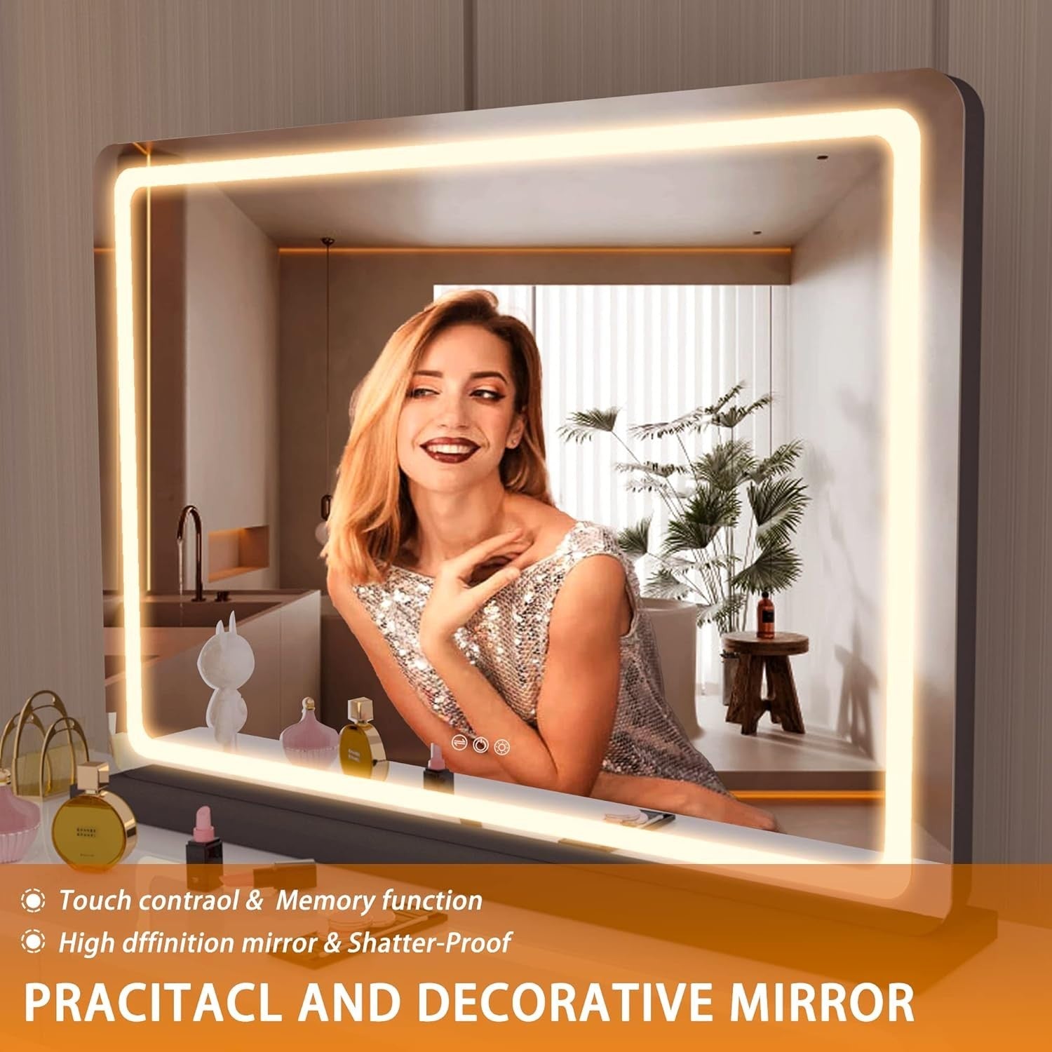 LED Vanity Mirror 80x58cm Touch Control Makeup Mirror with 3 Light Modes