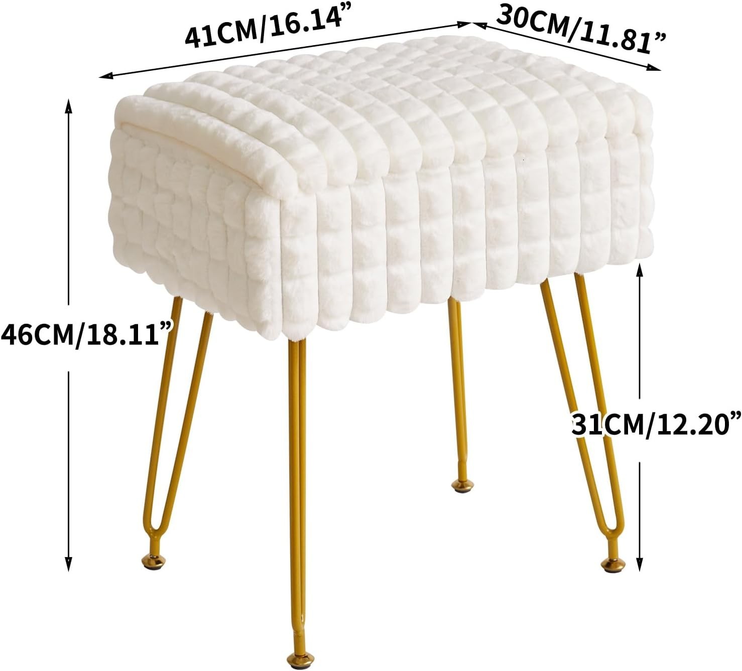 Creamy-White Velvet Round Vanity Stool with Golden Steel Legs