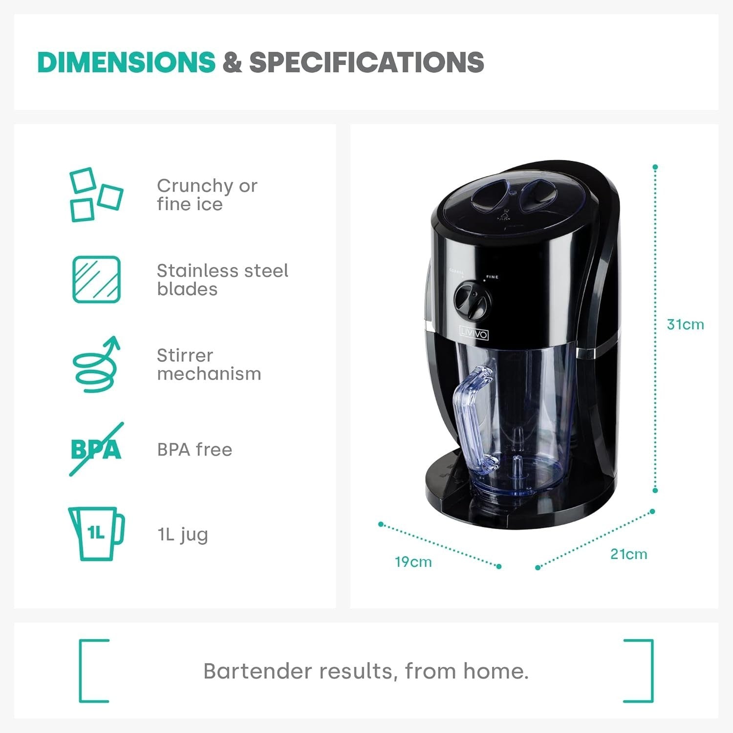 Electric Ice Crusher Slush Machine Stainless Steel Blades 1L Hopper 50W