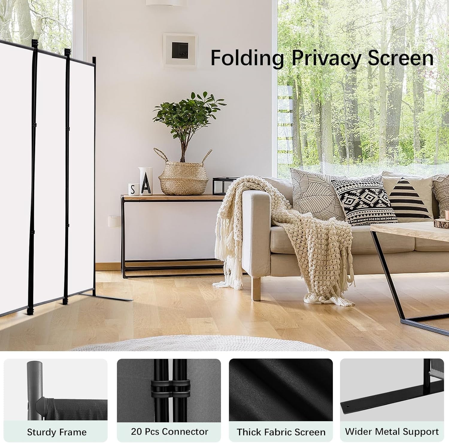 6 Panel Freestanding Room Divider Folding Privacy Screen 304x183cm White