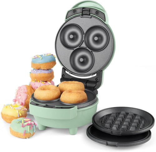 3-in-1 Mini Waffle Doughnut Pancake Maker – Non-Stick Plates, Fast Heat-Up, Comp
