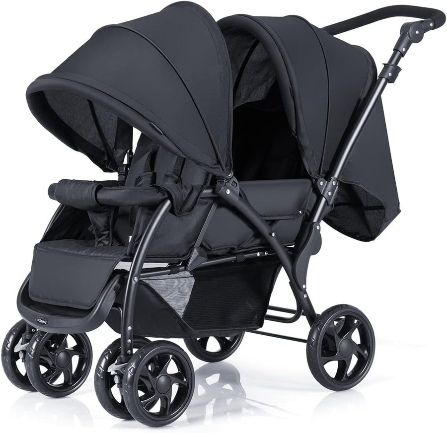 Black Double Baby Stroller Tandem Pushchair Foldable 30kg