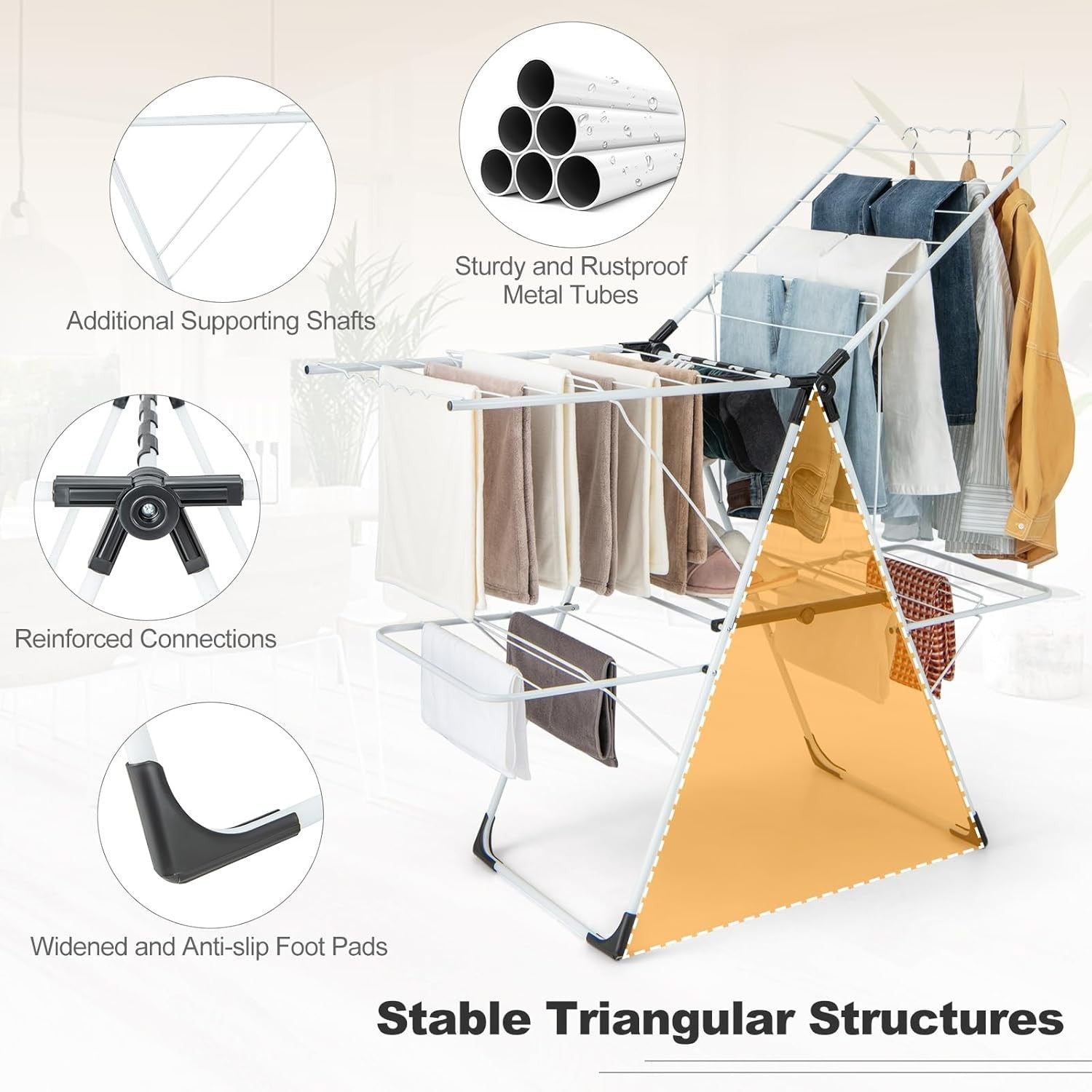Foldable Clothes Drying Rack 2 Tier Airer Adjustable Wings Indoor Outdoor