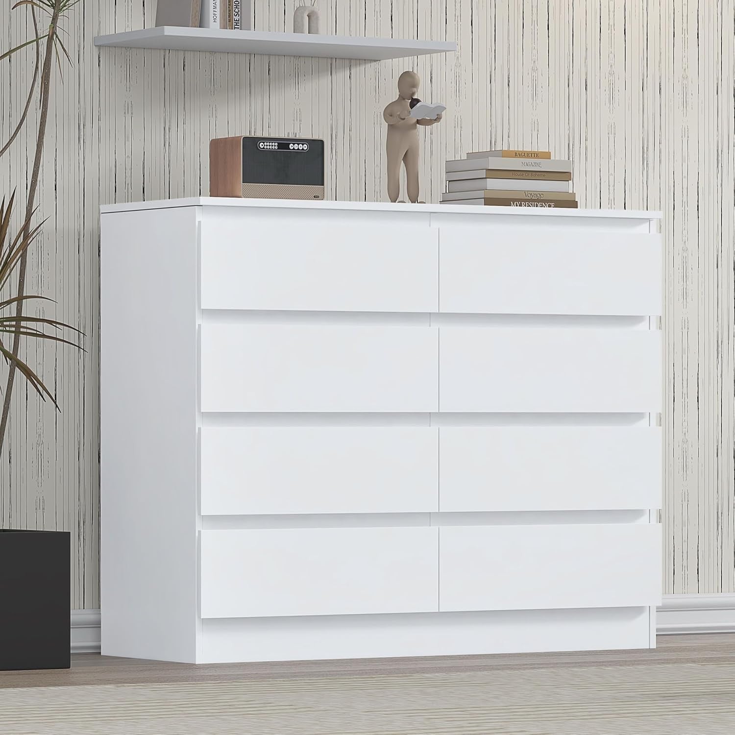 8 Drawer Chest Bedroom Storage Unit White Modern Deep Drawers Wood