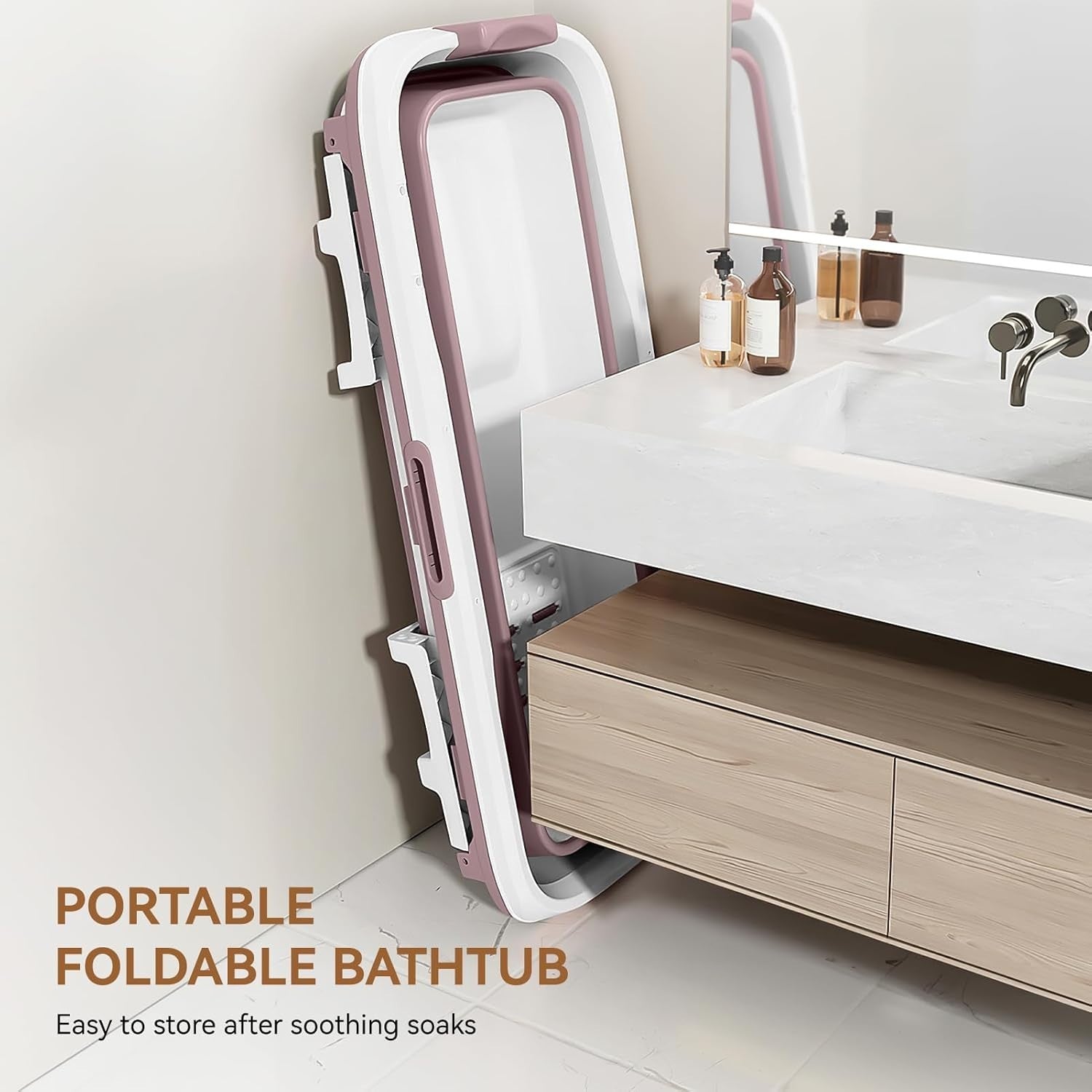 Portable Foldable Adult Bathtub 153x54x61cm Pink Spa & Steam Bath with Lid