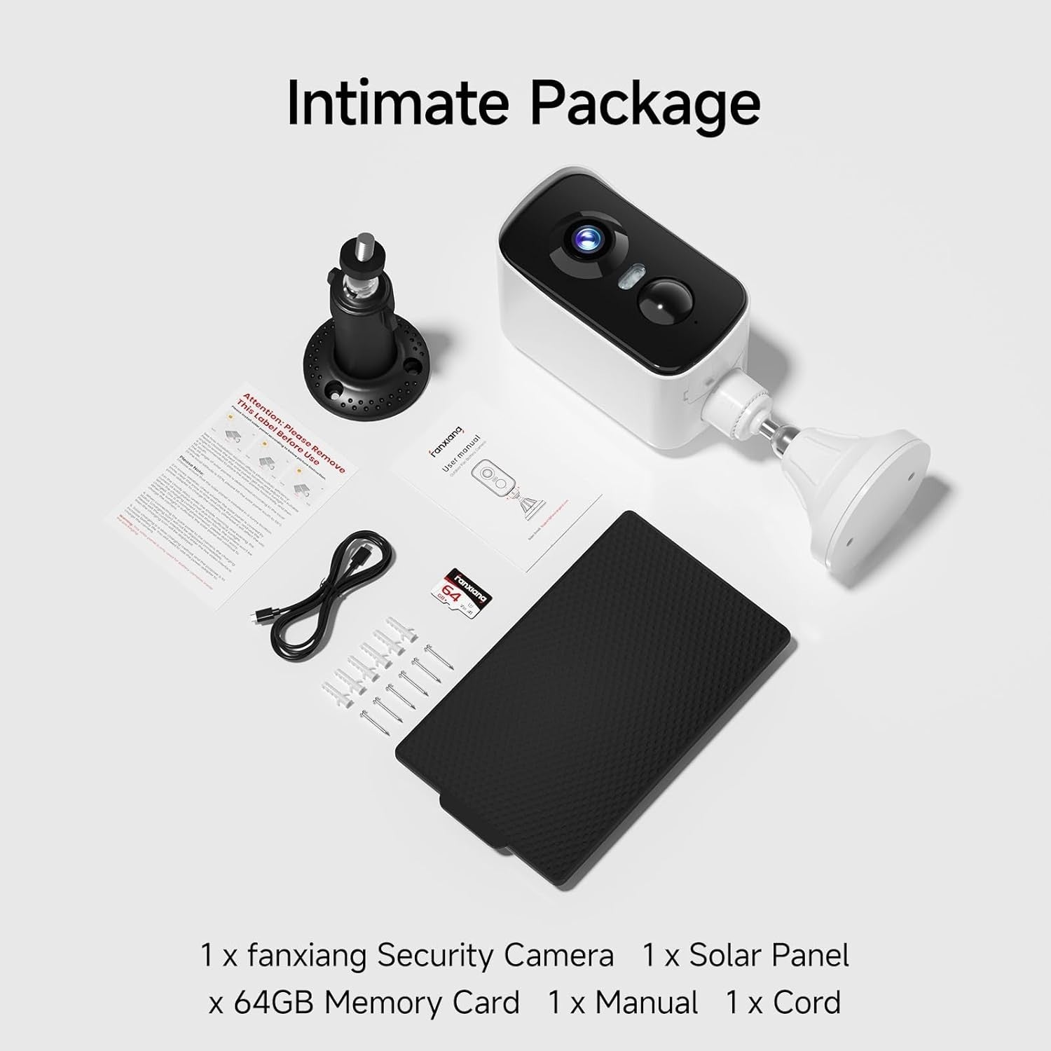 2K Solar Security Camera Wireless Outdoor WiFi 64GB AI Detection IP65