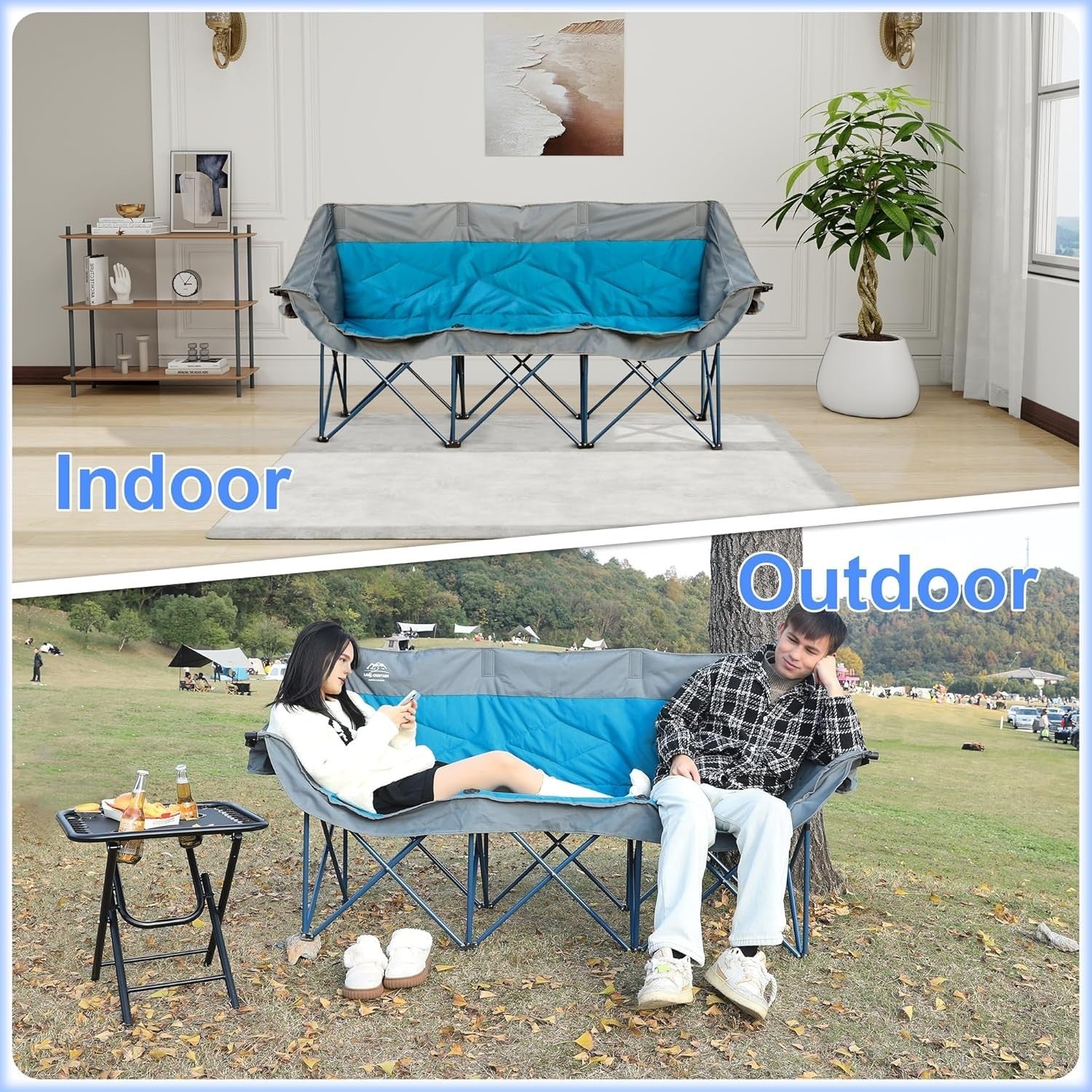 3 Seater Folding Camping Chair Sofa Heavy Duty Outdoor Loveseat BBQ