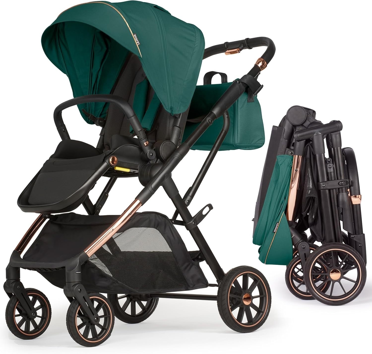 Baby Pushchair Reclining Seat Smooth Suspension Compact Stroller Green