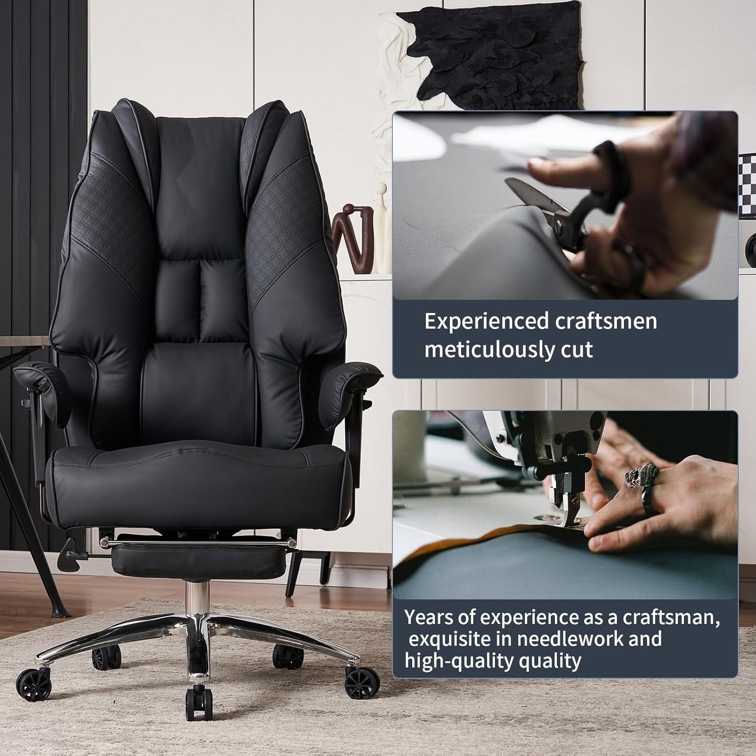 Oversized Heavy Duty Office Chair Big & Tall Ergonomic PU Leather Swivel Black