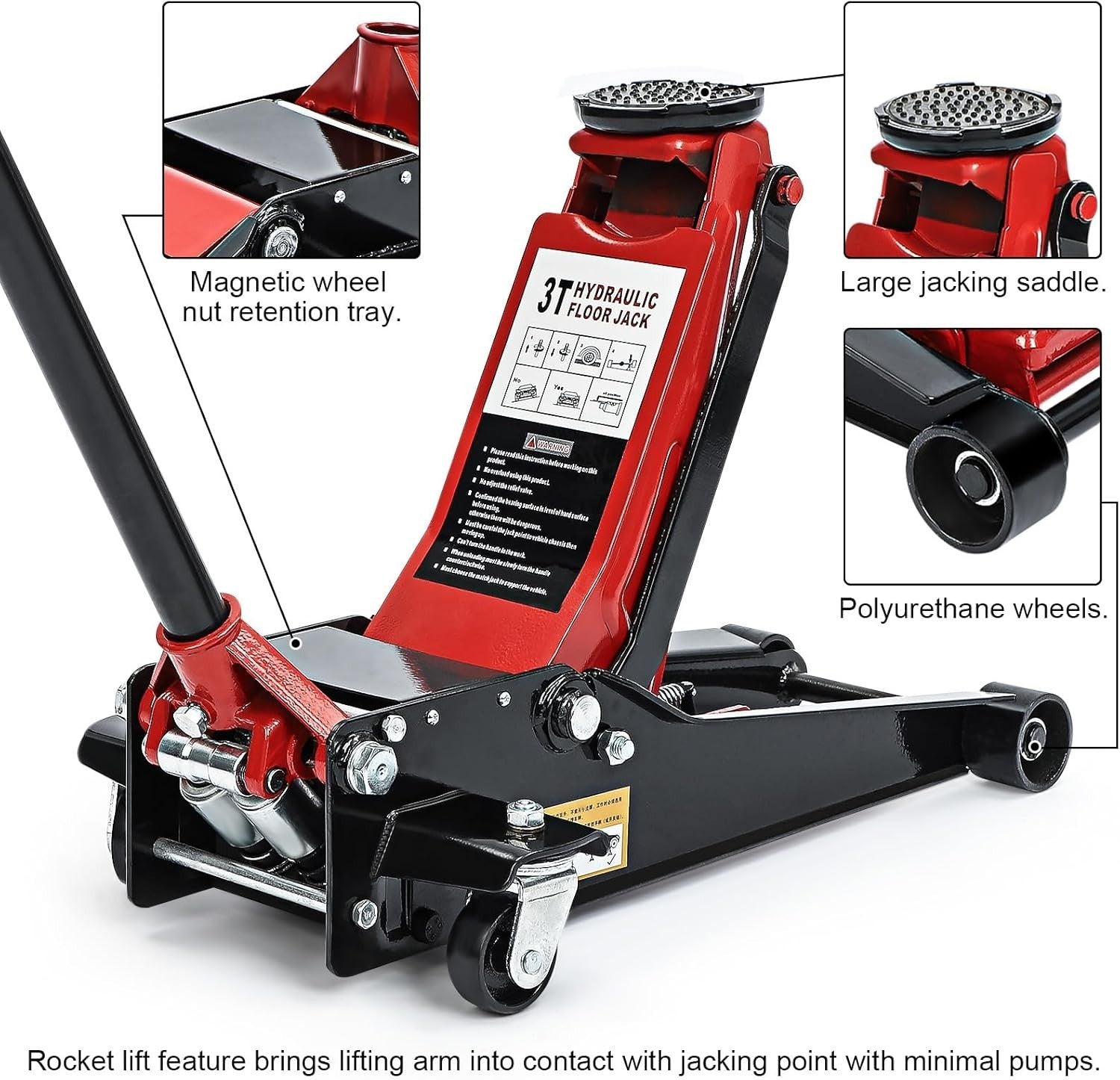 3 Ton Hydraulic Trolley Jack Dual Pump 155–610mm Heavy Duty Car Van Lift Red