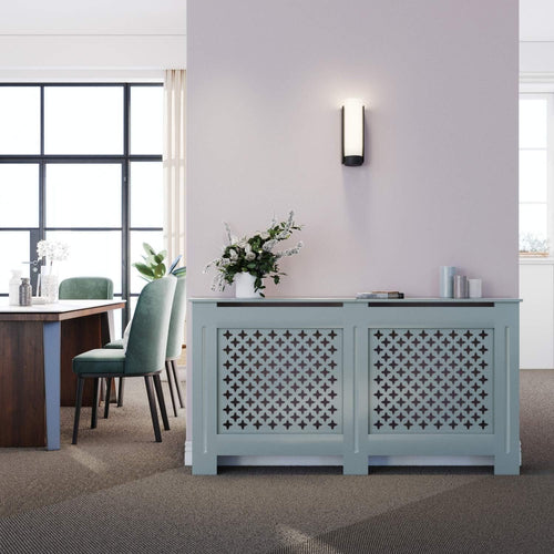 Grey Radiator Cover Cabinet with Shelf Modern MDF Slatted Design, Large