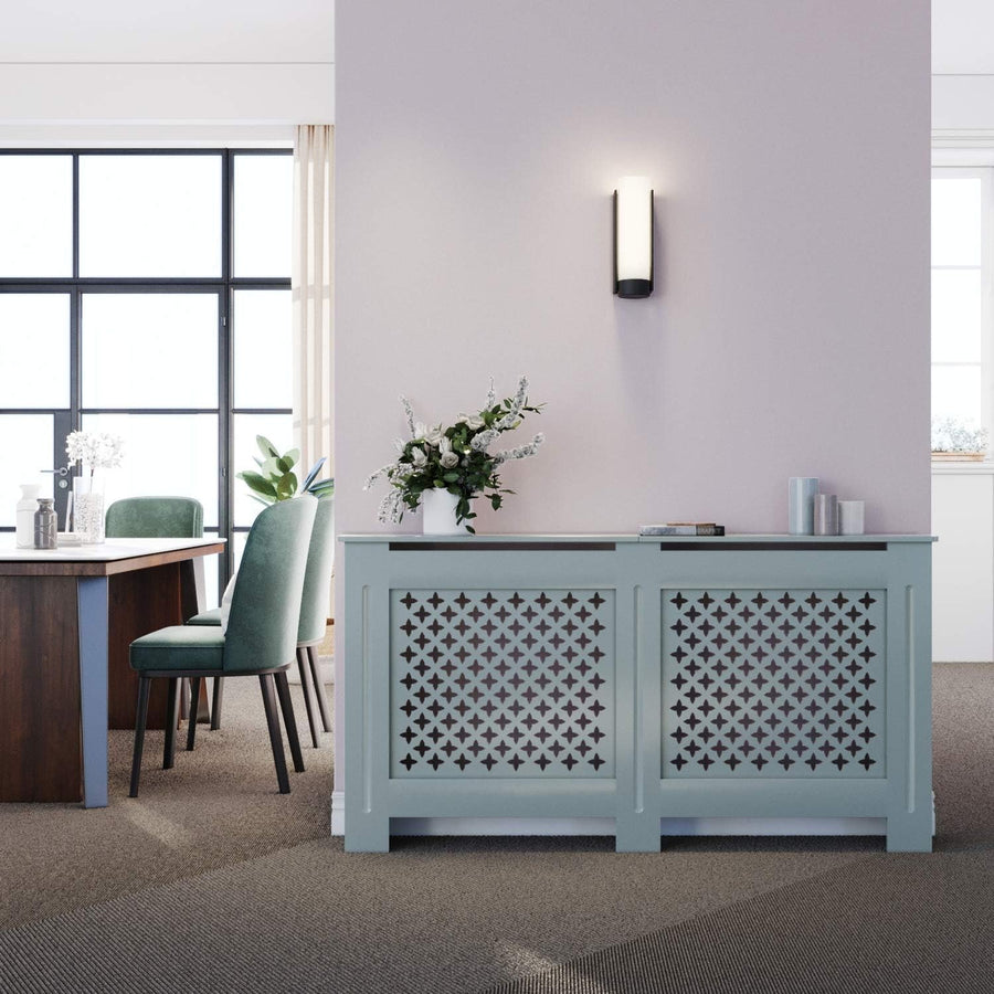 Grey Radiator Cover Cabinet with Shelf Modern MDF Slatted Design, Large
