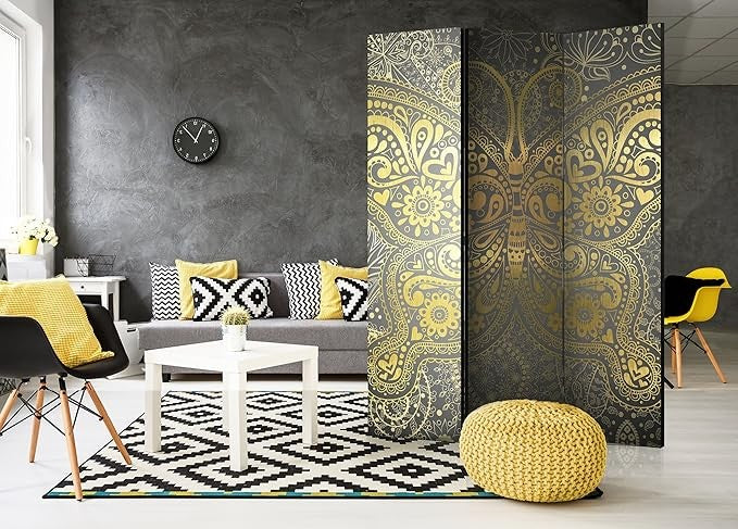 Elegant Gold Mandala Folding Room Divider 3-Panel Privacy Screen 135x172cm