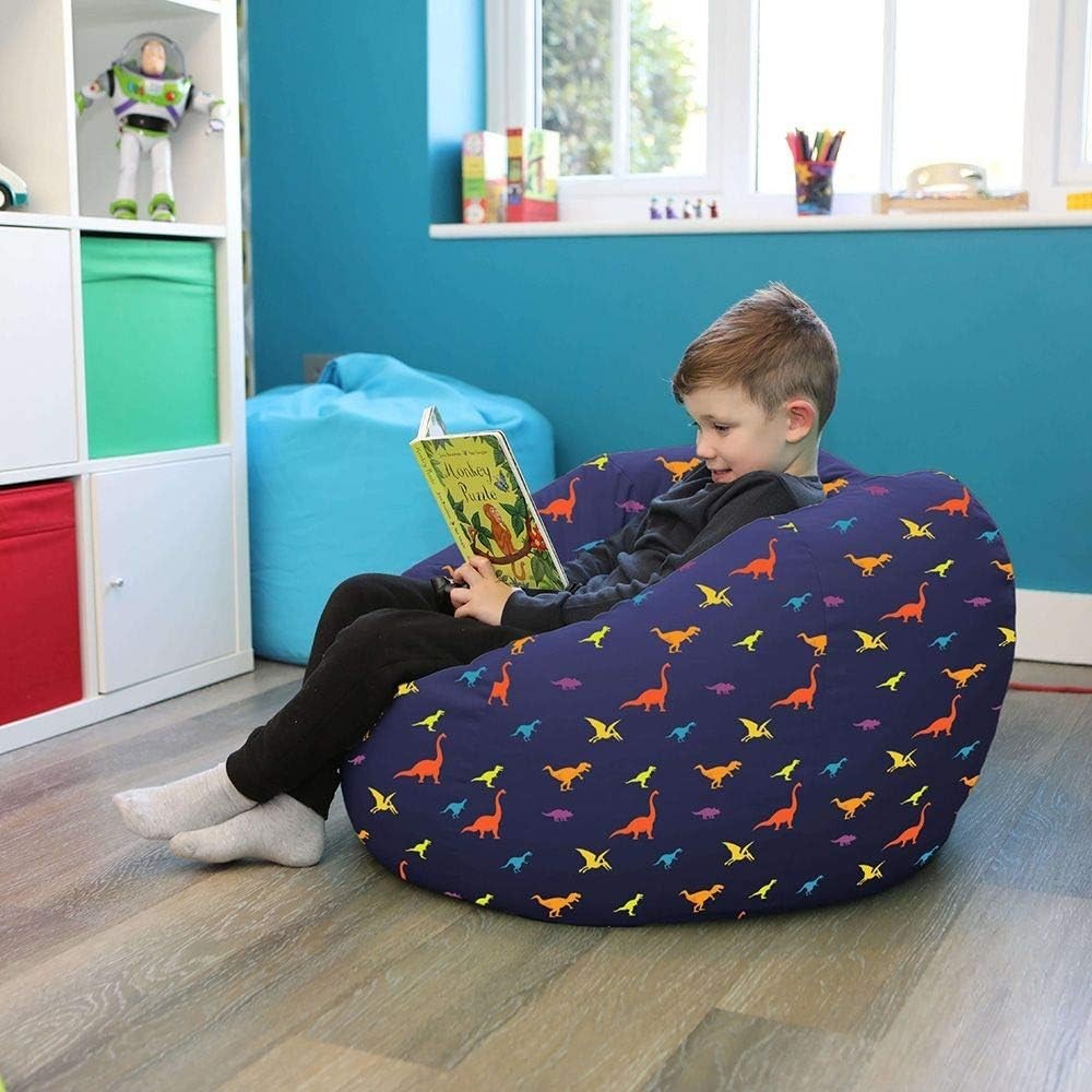 Kids Dinosaur Bean Bag Chair with Footstool – Soft, Washable, Toddler Seat