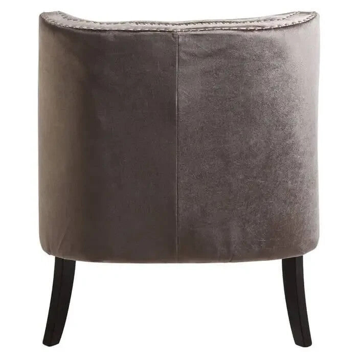 Grey Velvet Accent Chair – Tufted Armchair with Studs & Wooden Legs