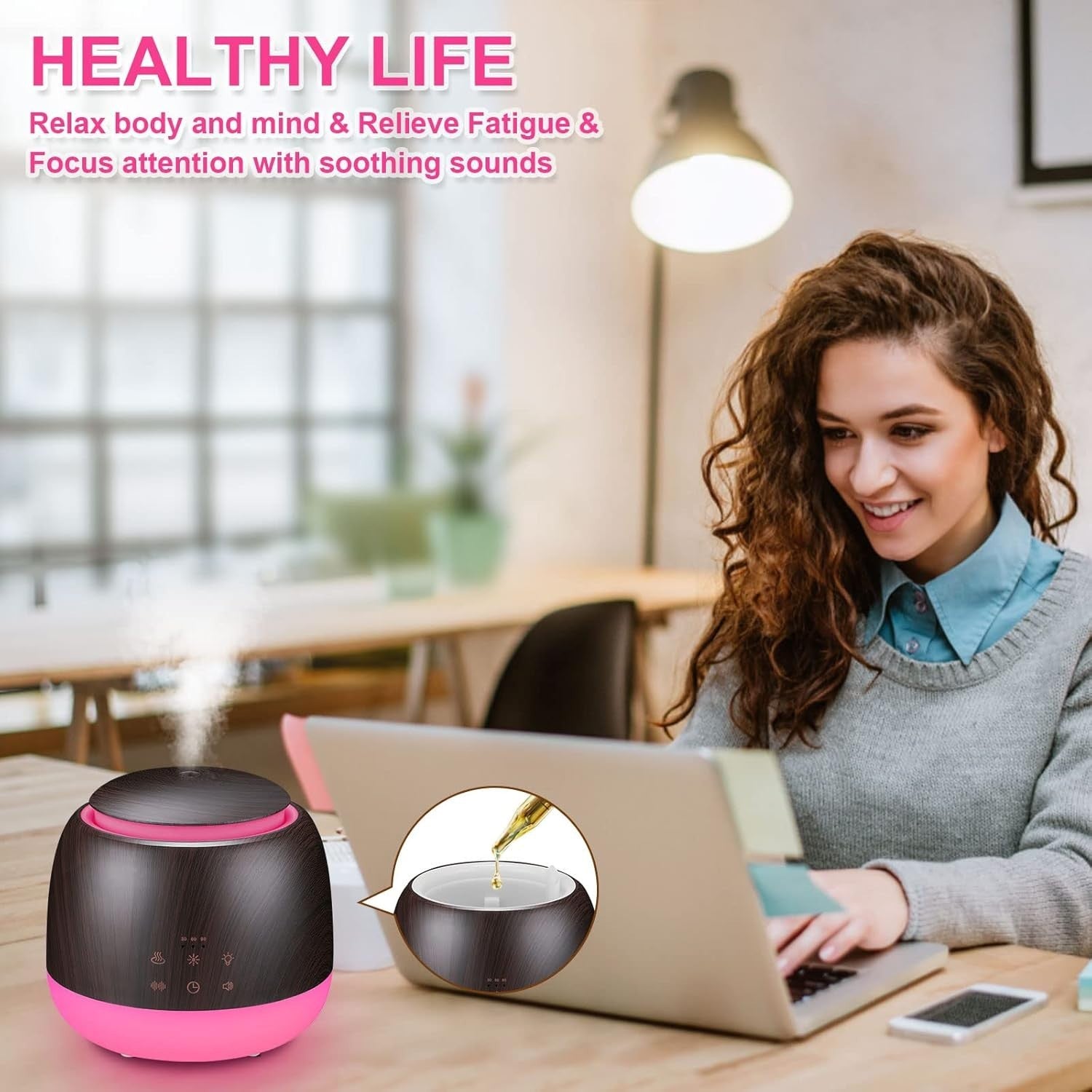 White Noise Sound Machine & Essential Oil Diffuser, Night Light & Timer
