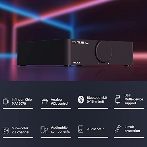 HiFi Stereo Amplifier A100 2x80W USB Bluetooth 5.0 with Sub Output