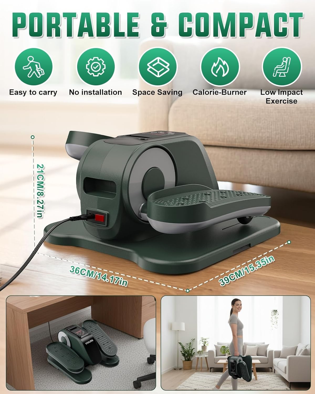 Under Desk Elliptical Trainer Electric Quiet Seated Pedal Leg Exerciser
