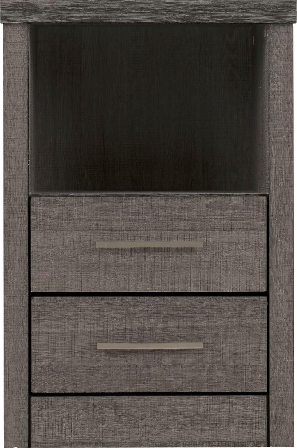 2 Drawer Bedside Table with Open Shelf Black Wood Grain Modern Nightstand