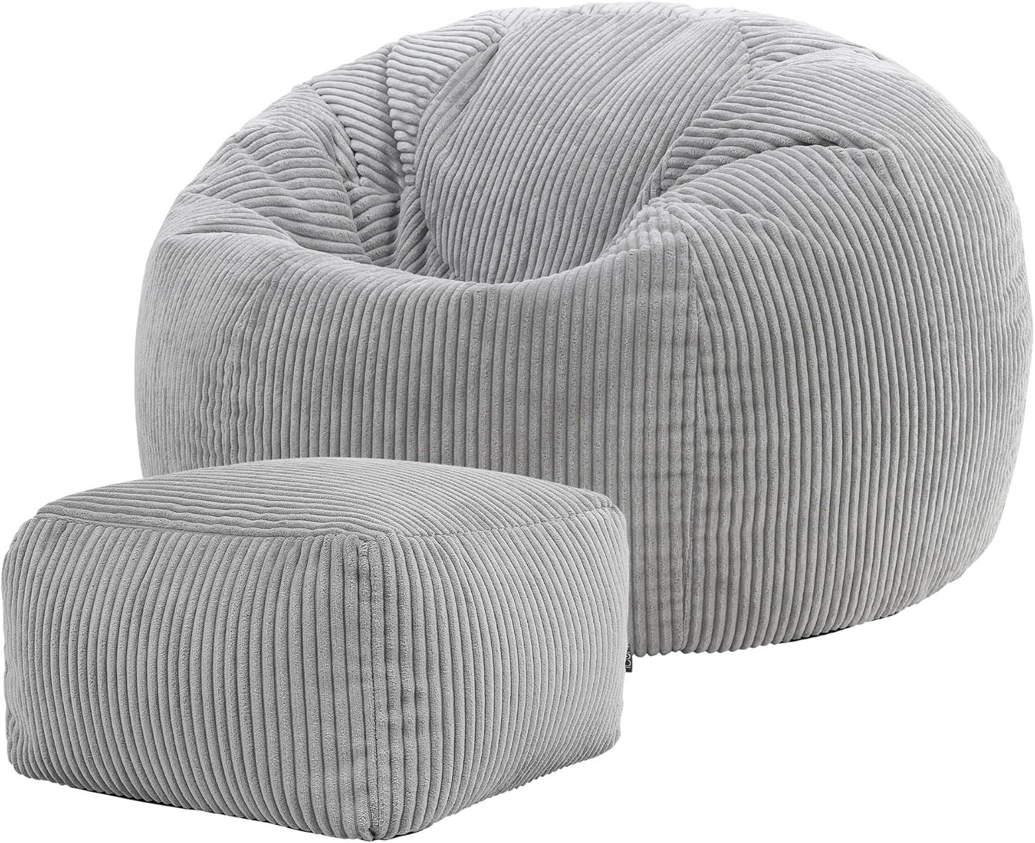 Large Corduroy Bean Bag Chair with Footstool, Adult Lounge Seat