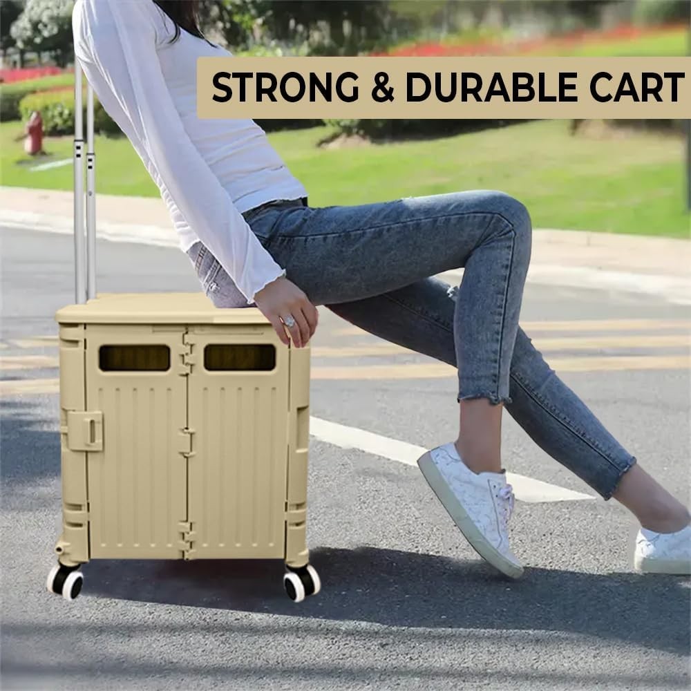 Foldable 50L Shopping Trolley Cart 4 Wheels Lid 40kg Heavy Duty Utility
