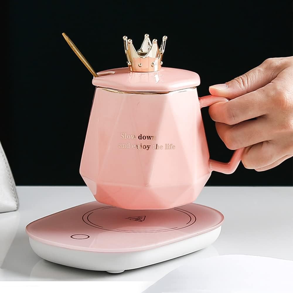 Coffee Mug Warmer with Mug Set Auto Shut Off Pink