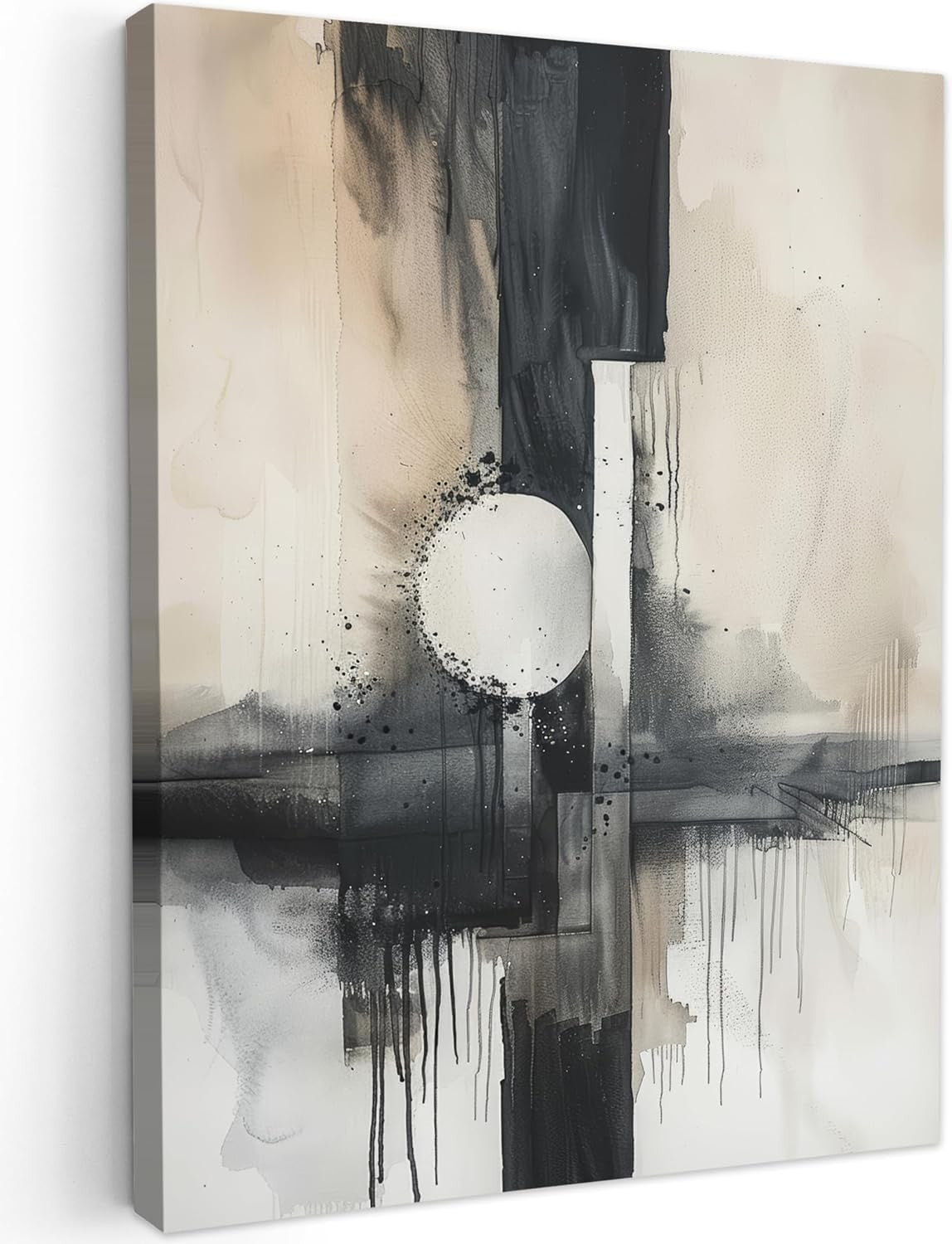 Grey White Abstract Canvas Wall Art 50x70cm Framed Modern
