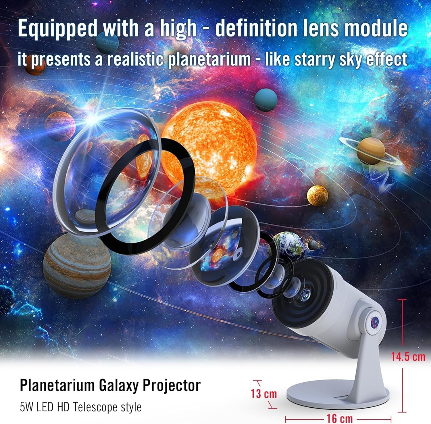 Galaxy Star Projector Planetarium 7 Color Night Light 10 Scene USB