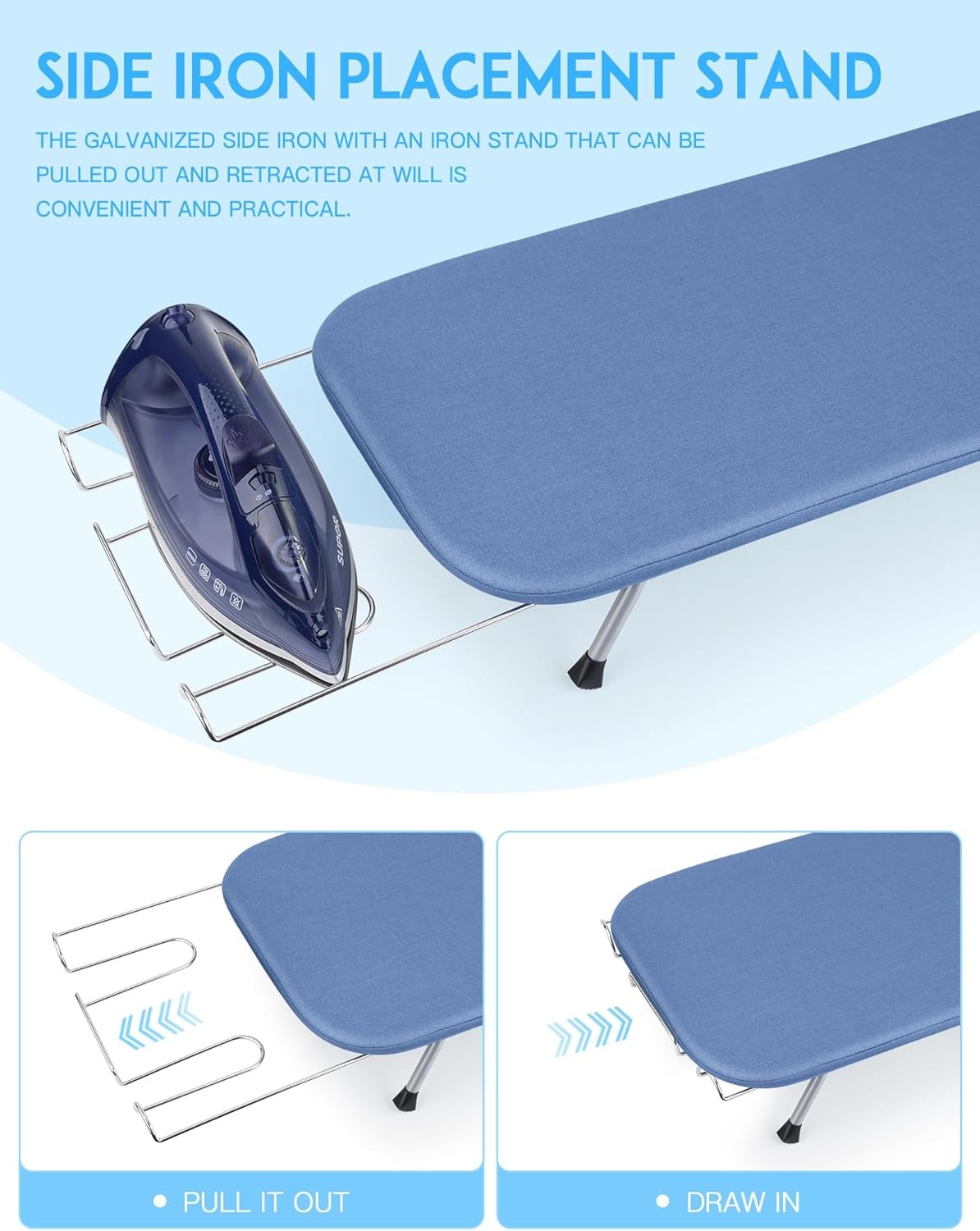 Portable Tabletop Ironing Board with Iron Rest Foldable Travel Blue 80x30cm