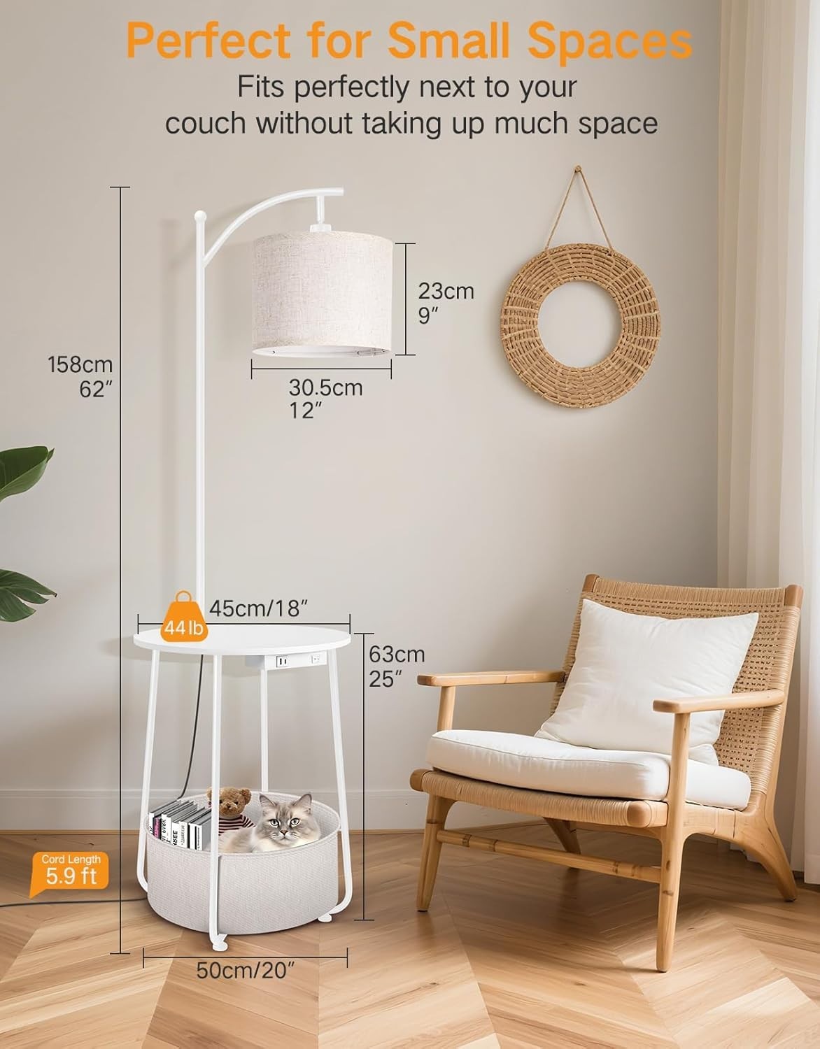 Multifunctional Floor Lamp with Table, USB Ports & Adjustable Light