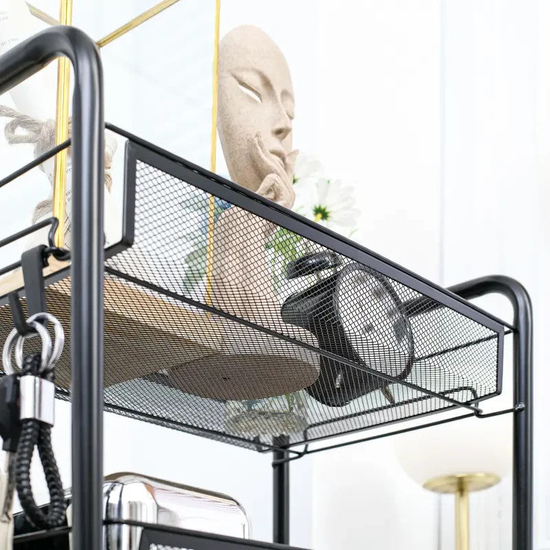Black 5-Tier Rolling Storage Cart with Mesh Baskets & Lockable Wheels