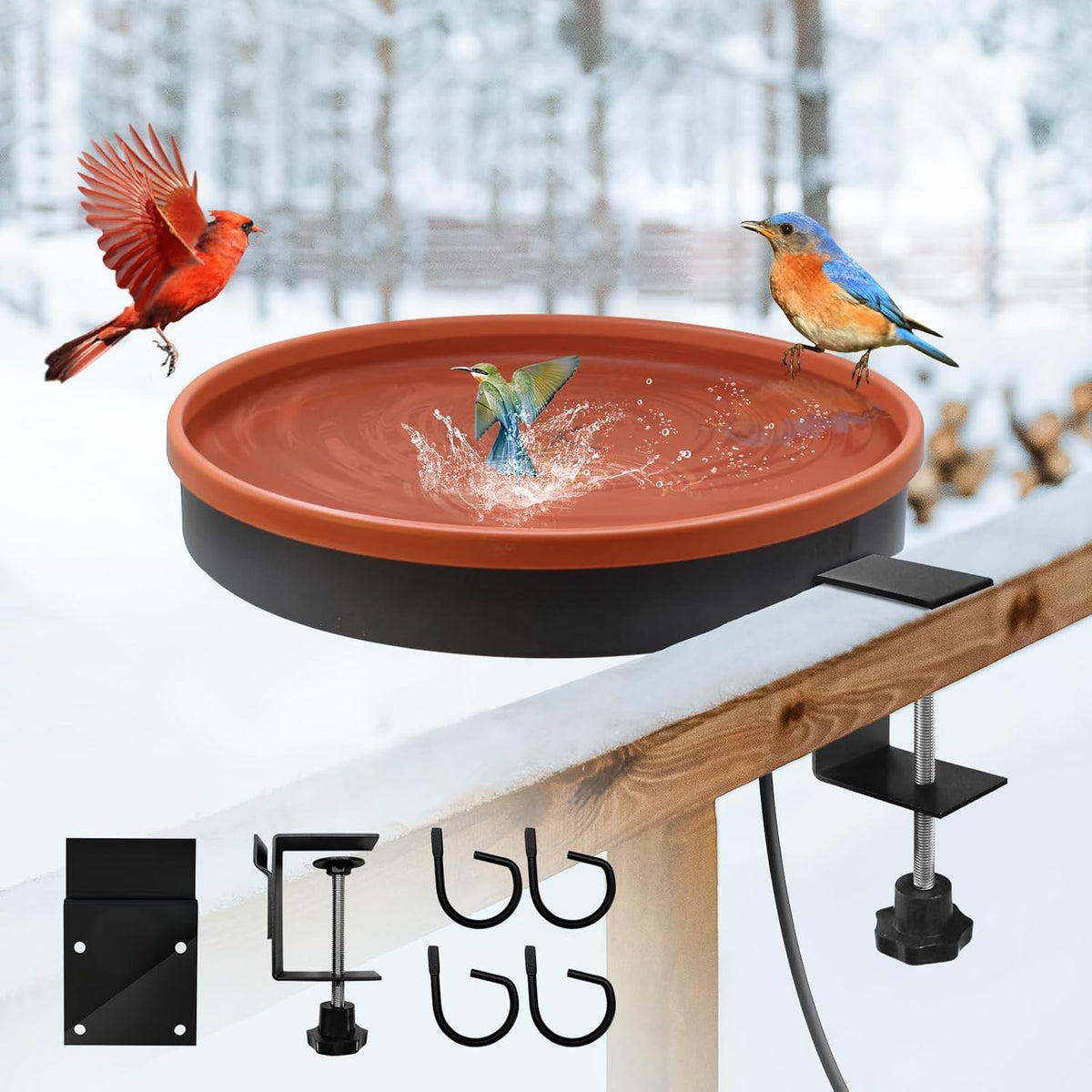 75W Heated Bird Bath Outdoor Garden Feeder with Clamp & Metal Stand