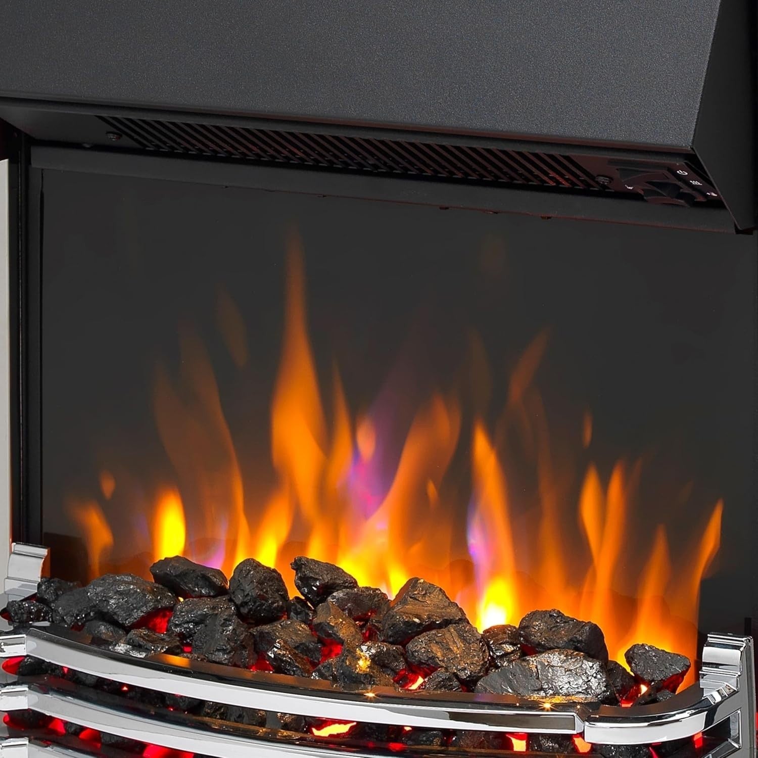 Chrome Electric Fireplace LED Flame Heater 2kW Freestanding Fire