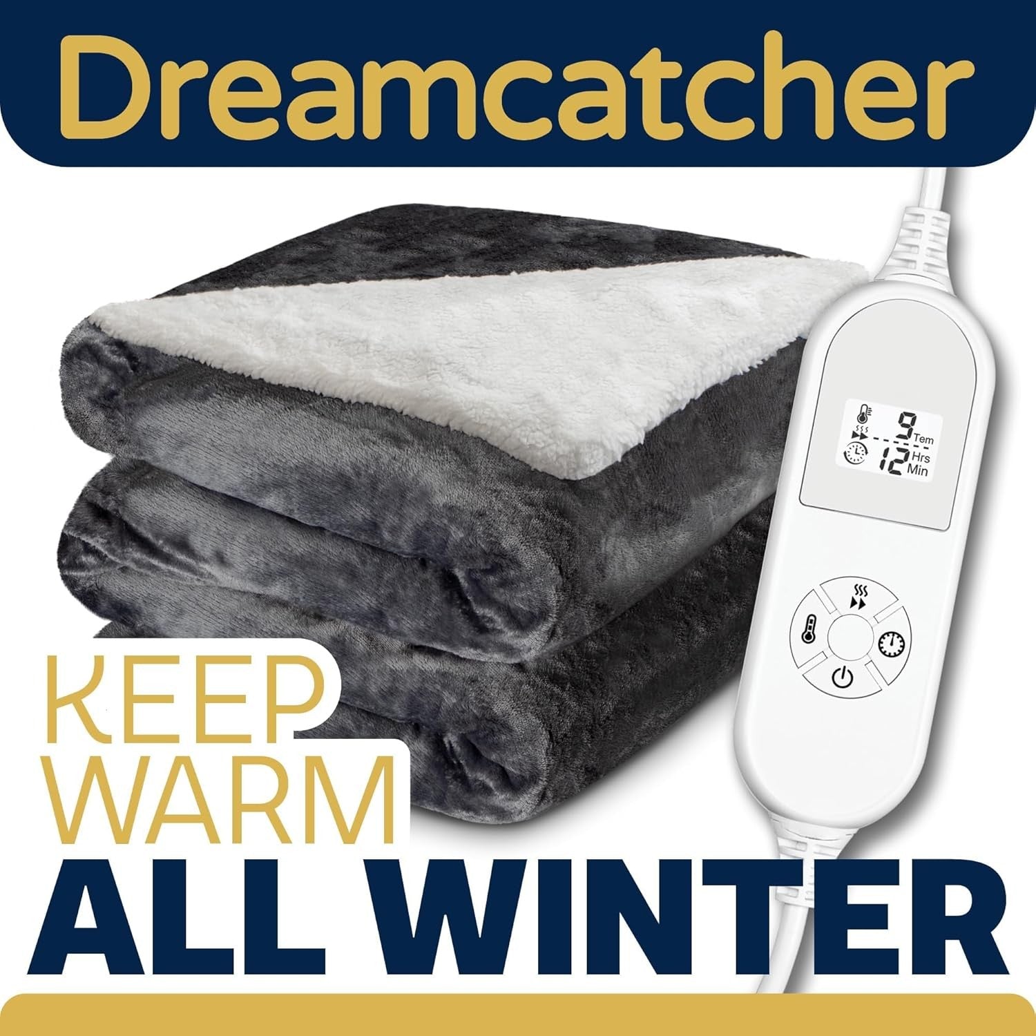 Electric Heated Throw Blanket 160x120cm Fleece 9 Heat Timer Washable