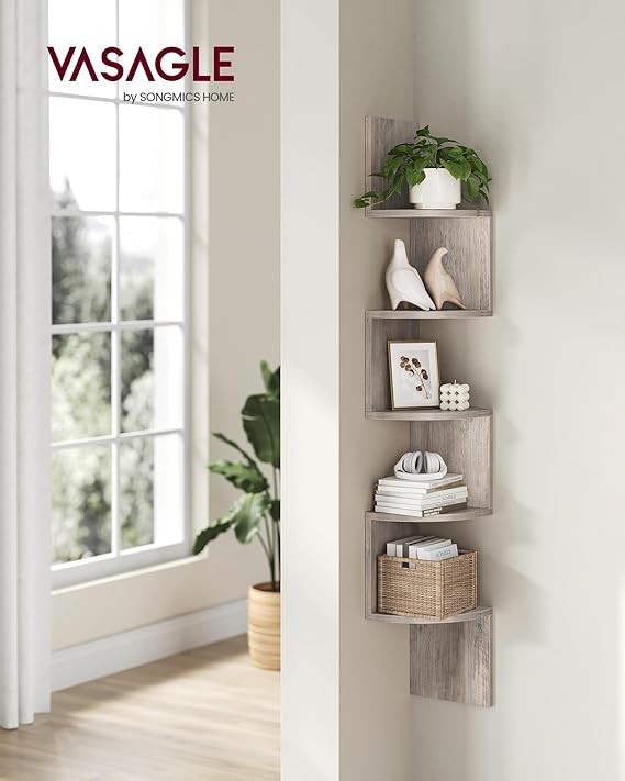 5-Tier Corner Wall Shelf Modern Floating Display Unit for Home Office & Bedroom