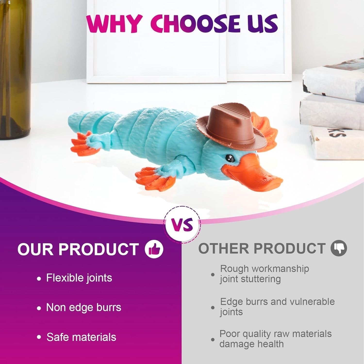 2pcs 3D Printed Platypus Fidget Toy Desk Animal Stress Relief Gift