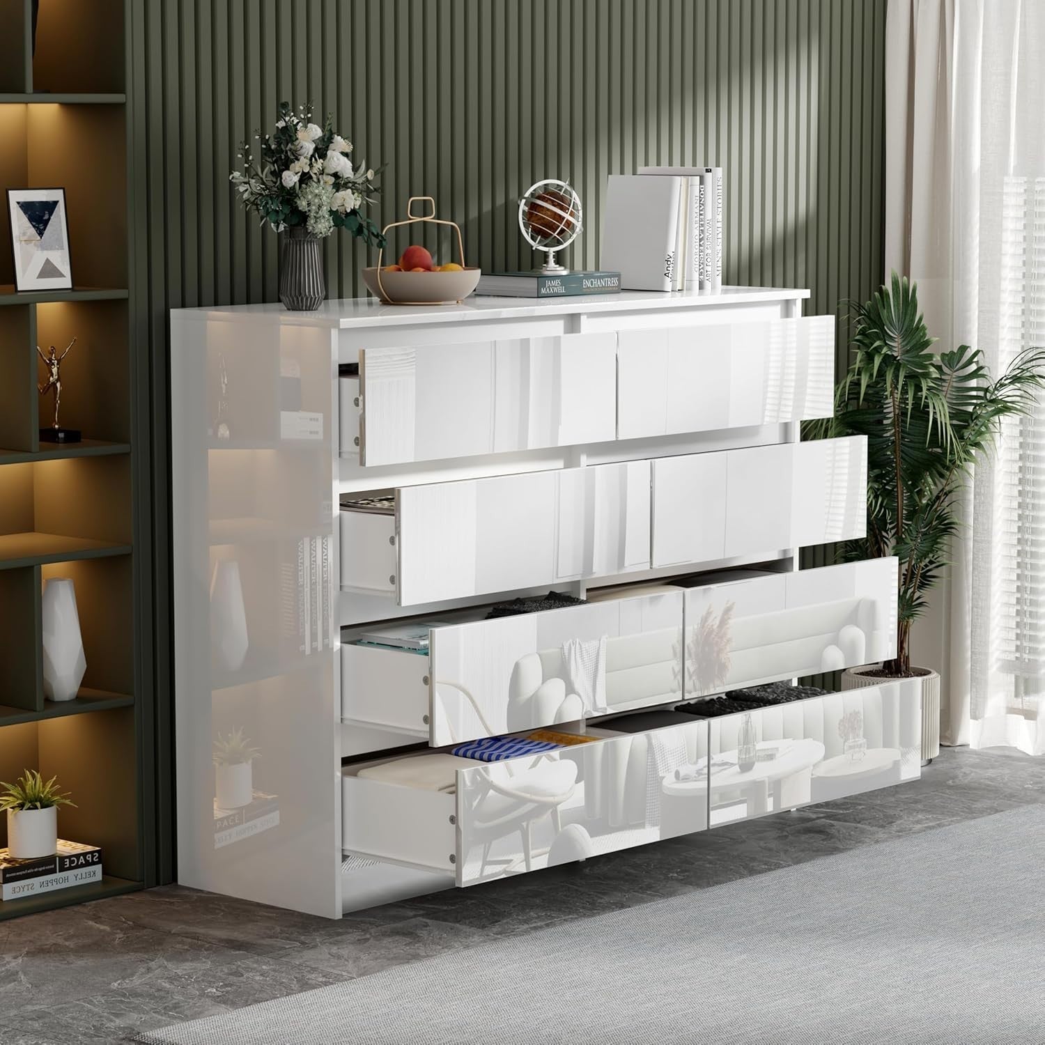 White Gloss Chest of Drawers 8 Drawer Storage Cabinet Bedroom Modern