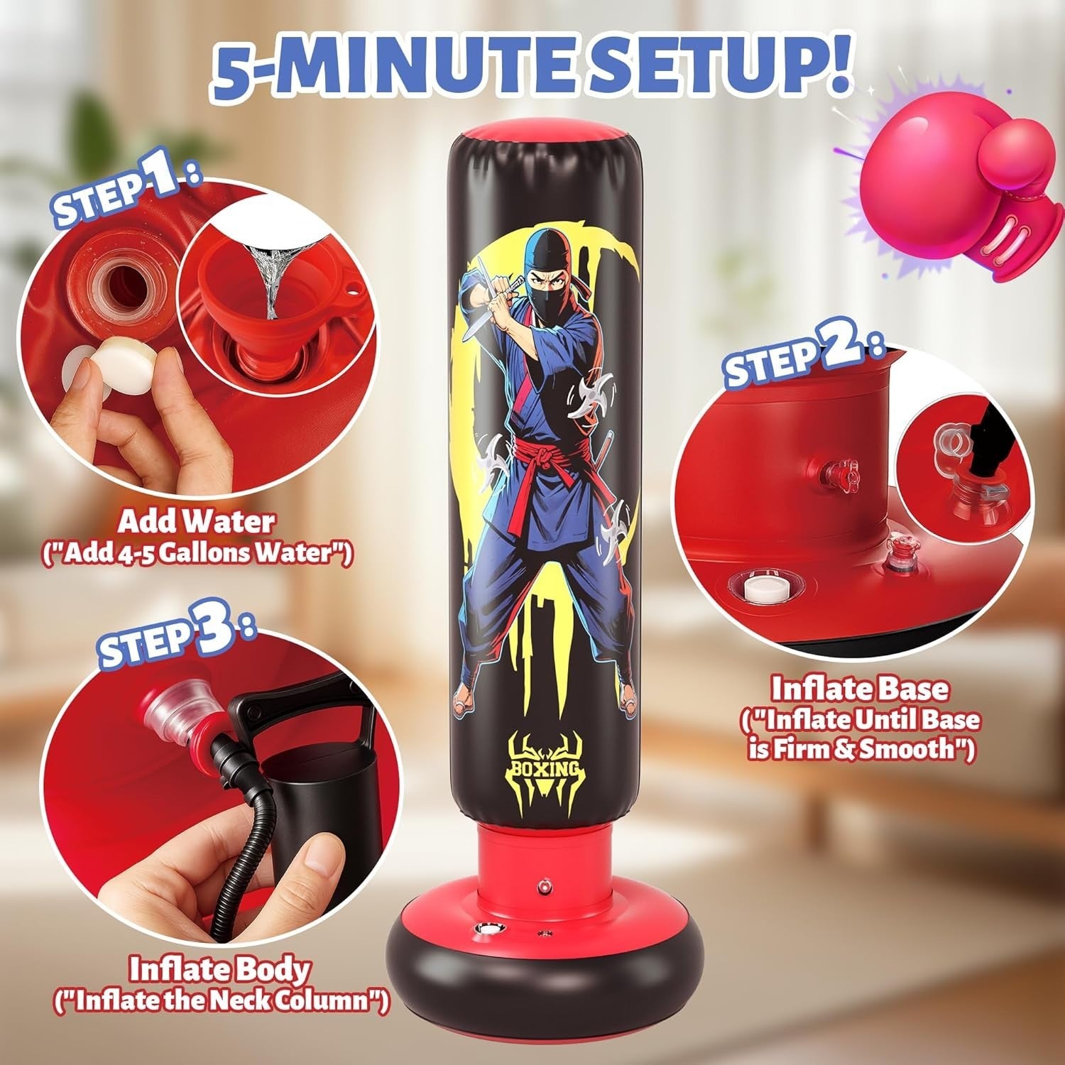Kids Inflatable Punching Bag 66” Boxing Karate Toy Gloves Set