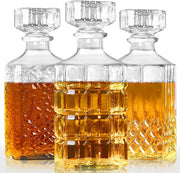 3 Piece Glass Whiskey Decanter Set 33.8oz Vintage Cut Bar Bottles