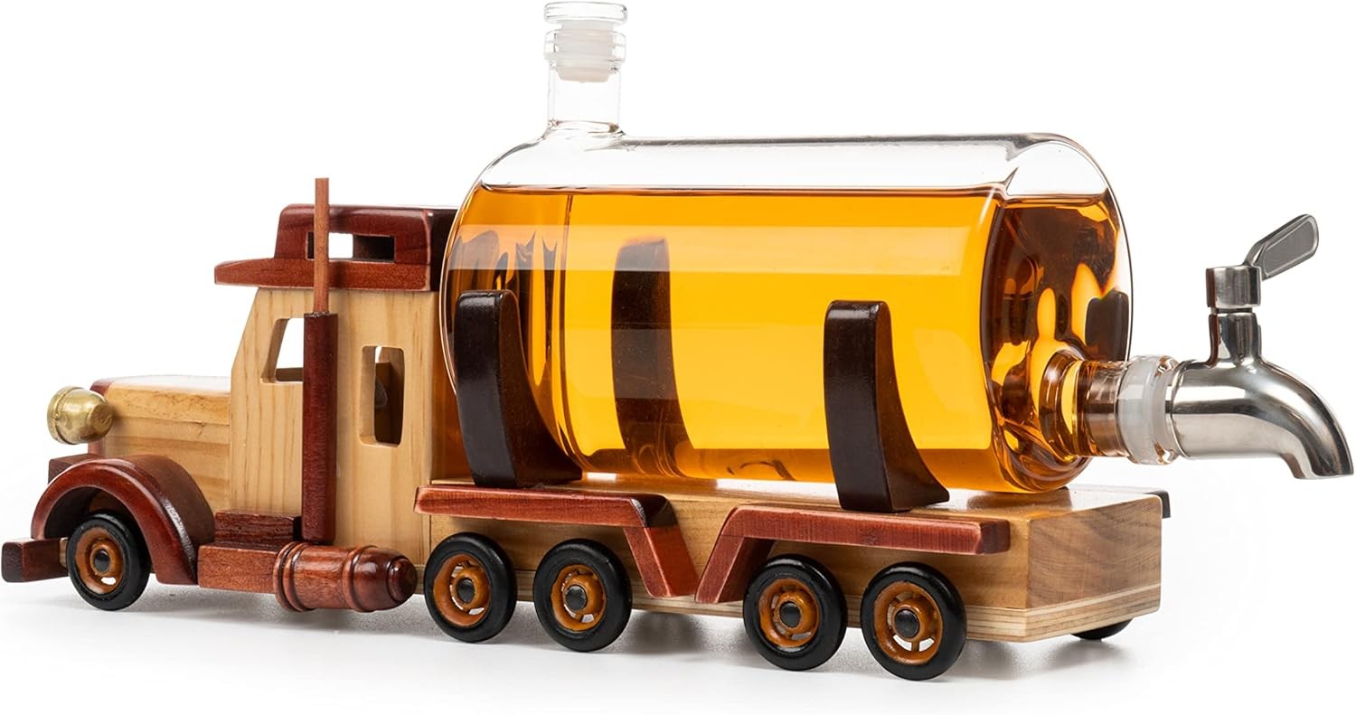 Truck Whiskey Decanter 1L Glass Tanker Dispenser Gift for Dad Trucker Home Bar