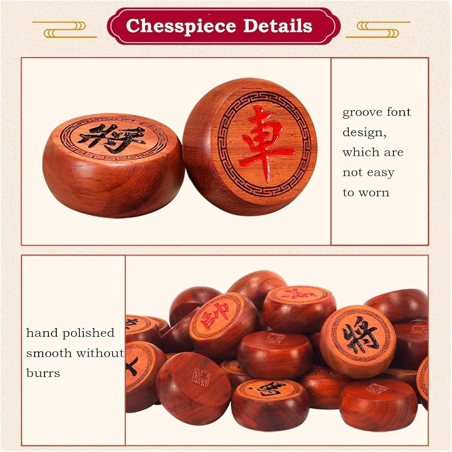 Compact Rosewood Xiangqi Chess Set Leather Travel Board 3.8cm