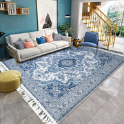 Blue Vintage Distressed Area Rug 200x290cm Large Low Pile Living Room Carpet